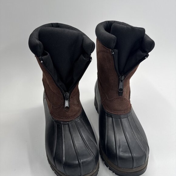 Mens Duck Boots 10 Brown Leather Rubber Mid Front Zip Padded Winter Comfortemp - Picture 4 of 12